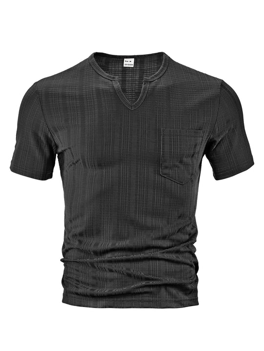 Herren Kurzarm T-Shirt mit V-Ausschnitt und Brusttasche Heidi-Mode