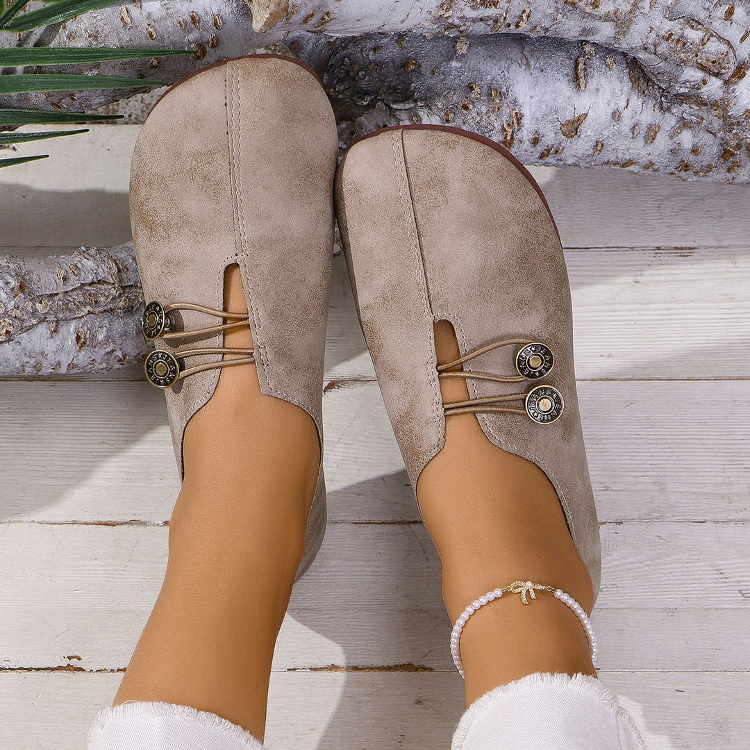 Damen Mokassins mit modischem Schlupfdesign und dekorativen Knopfdetails Heidi-Mode