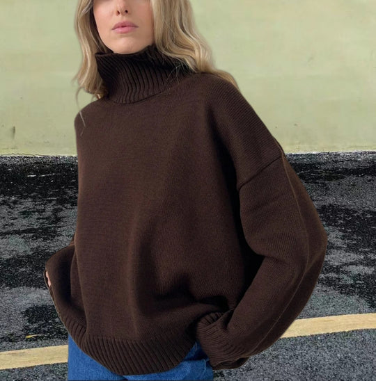 Damen Strickpullover mit hohem Kragen und weitem Schnitt Heidi-Mode
