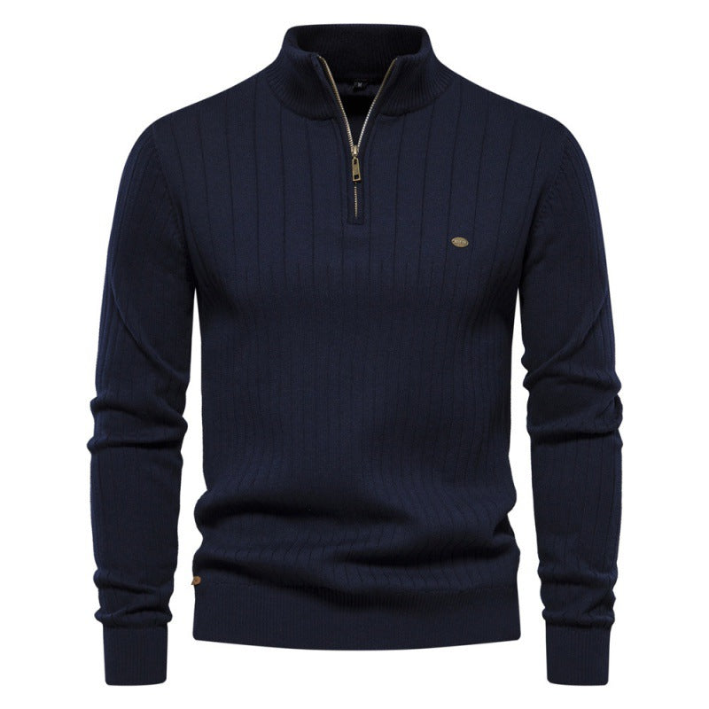 Herren Pullover mit halbem Reißverschluss und Rippstruktur Heidi-Mode