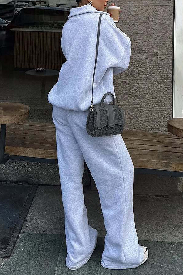 Heidi-Mode | Vibes Halb Offenes Pullover Sweatshirt und Hose Zwei Teiliges Satz