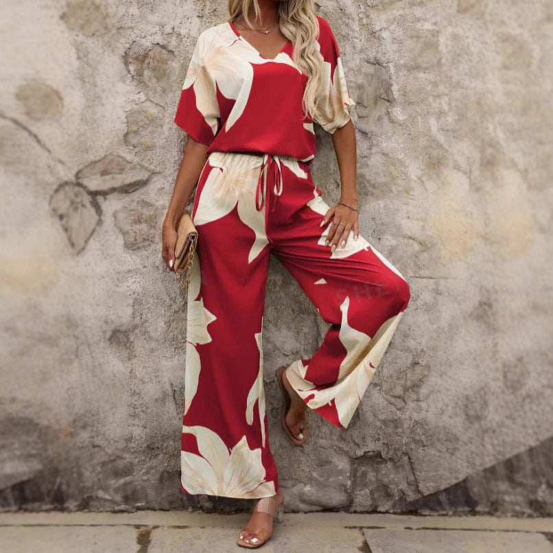 Damen Eleganter Jumpsuit mit floralen Mustern und weitem Bein Heidi-Mode