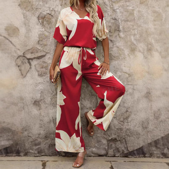 Damen Eleganter Jumpsuit mit floralen Mustern und weitem Bein Heidi-Mode