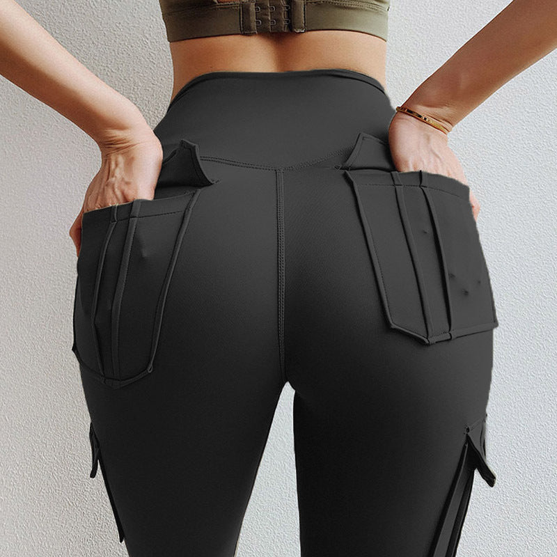 Damen Sportliche Cargo-Leggings mit hohem Taillenbund und praktischen Taschen Heidi-Mode