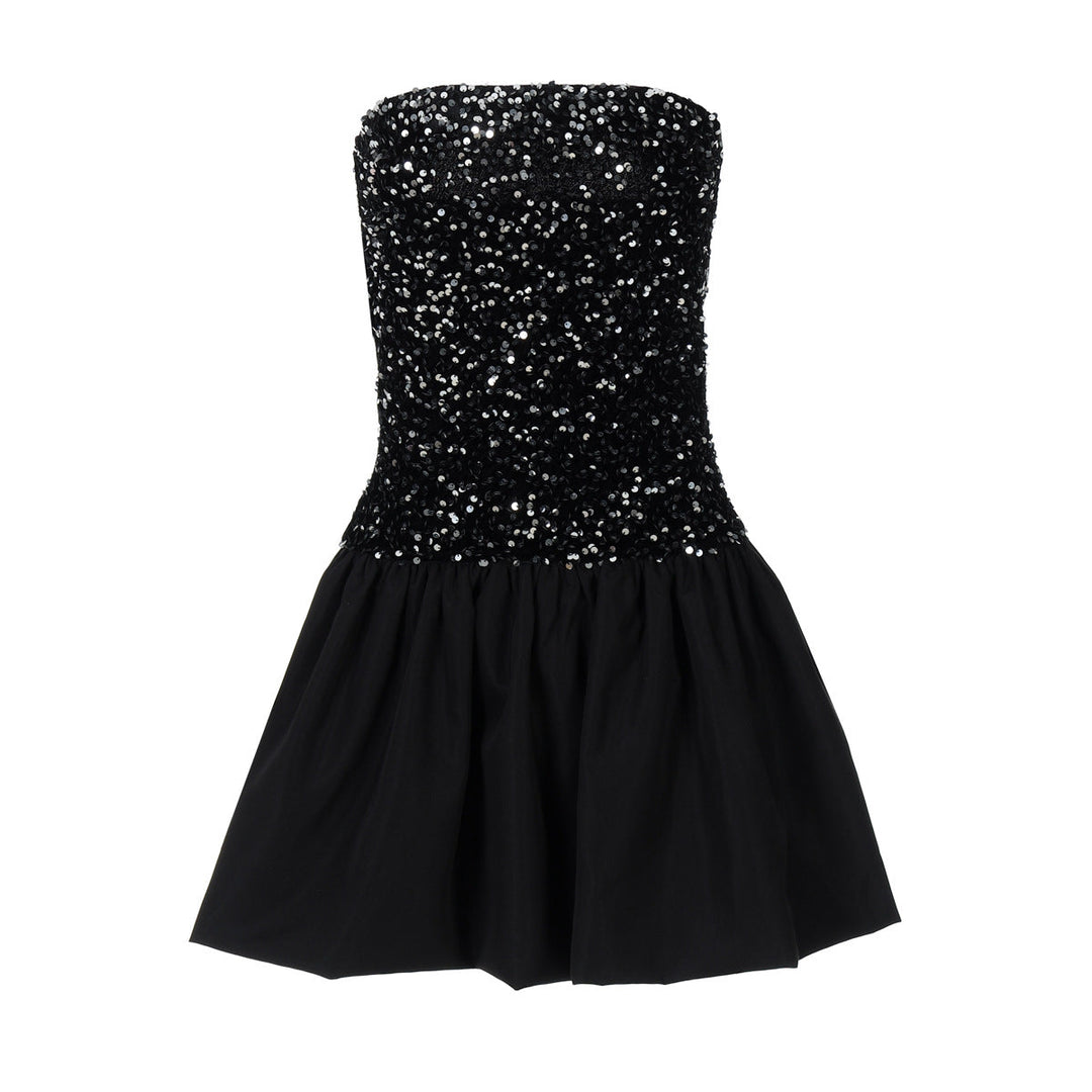 Heidi-Mode | Damenbekleidung Frühling Sexy Off The Shoulder Röhrenoberteil Kurzes Paillettenkleid Damen