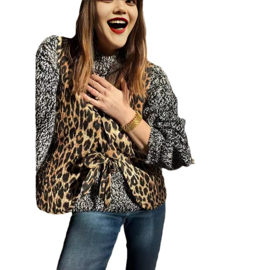 Damen modische Weste mit Schleifen-Design und Leo-Muster Heidi-Mode
