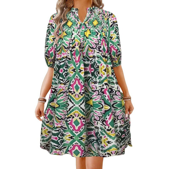 Heidi Mode | Bohemian Women 's Fashion Bedrucktes Kleid mit V-Ausschnitt