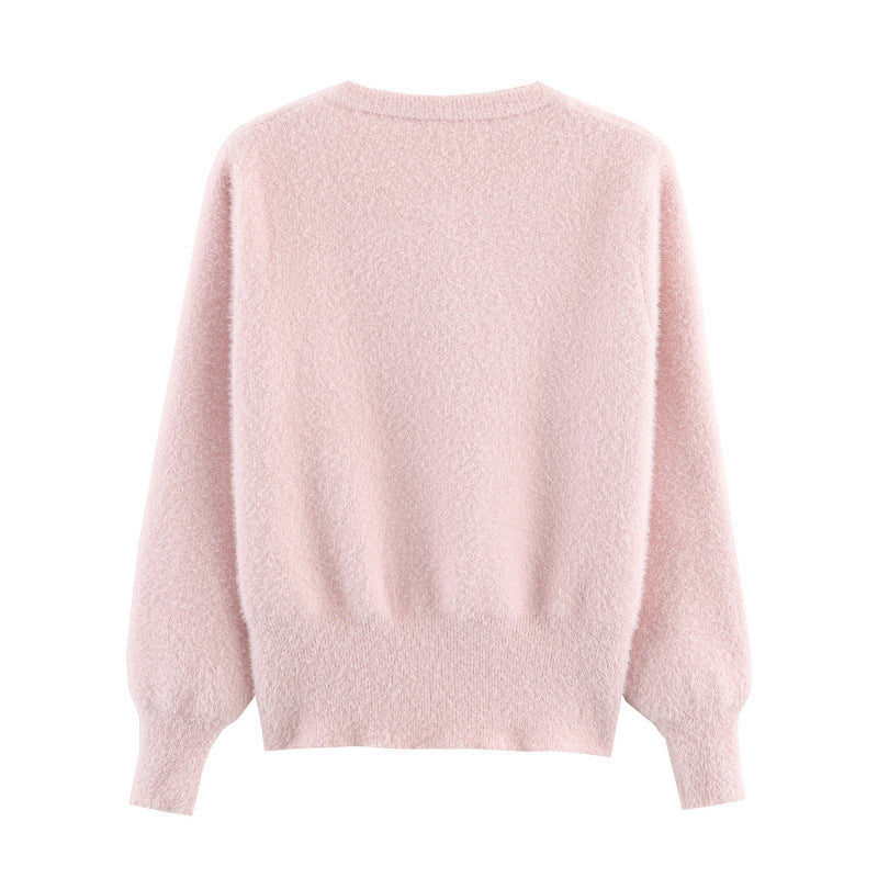 Damen stylische Strickjacke mit einzigartigen Blumenapplikationen Heidi-Mode