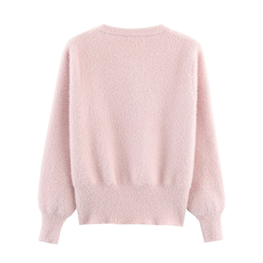 Damen stylische Strickjacke mit einzigartigen Blumenapplikationen Heidi-Mode