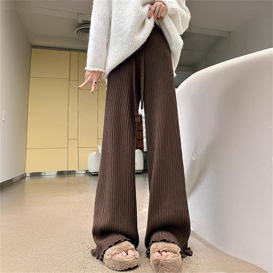 Damen Fließende Strickhose mit weichem Material und elegantem Saum Heidi-Mode
