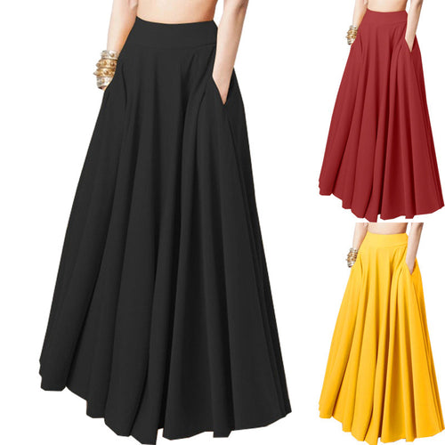 Damen Luftiger Maxi-Rock mit hohem Taillenbund Heidi-Mode