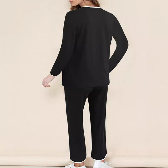 Damen Lässiges Lounge-Set mit komfortablem V-Ausschnitt und elastischer Hose Heidi-Mode