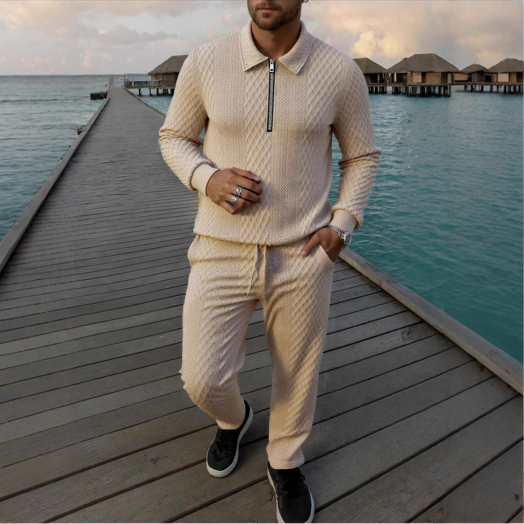 Herren Elegantes Strickanzug aus atmungsaktivem Material mit Stehkragen Heidi-Mode