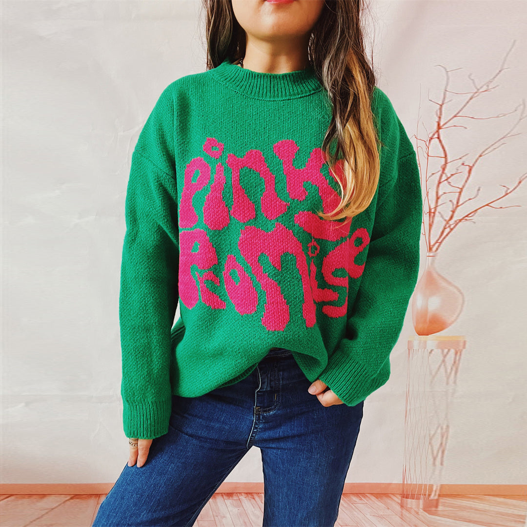 Damen lässiger Pullover mit großflächiger Schriftzug-Applikation Heidi-Mode