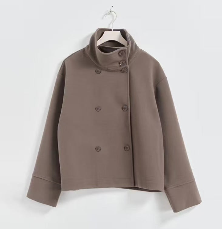 Damen Modische Cropped Jacke mit hohem Kragen und doppelter Knopfleiste Heidi-Mode