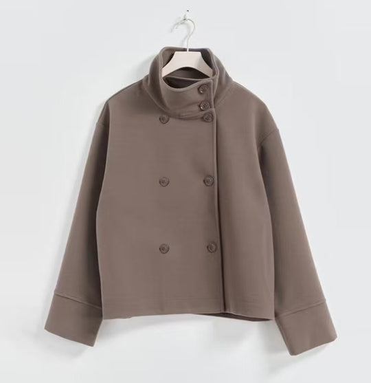 Damen Modische Cropped Jacke mit hohem Kragen und doppelter Knopfleiste Heidi-Mode
