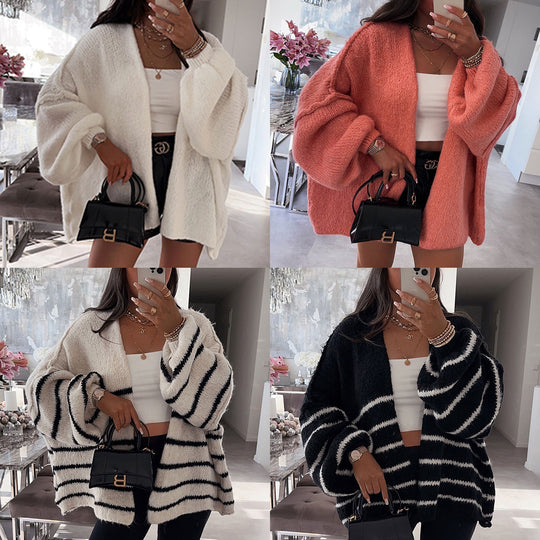 Damen lässiger Strickcardigan mit voluminösen Ärmeln und weichem Material Heidi-Mode