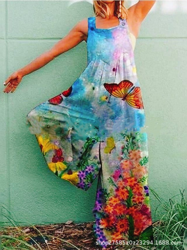 Damen Overall aus atmungsaktivem Baumwollmix mit buntem Floral-Motiv Heidi-Mode