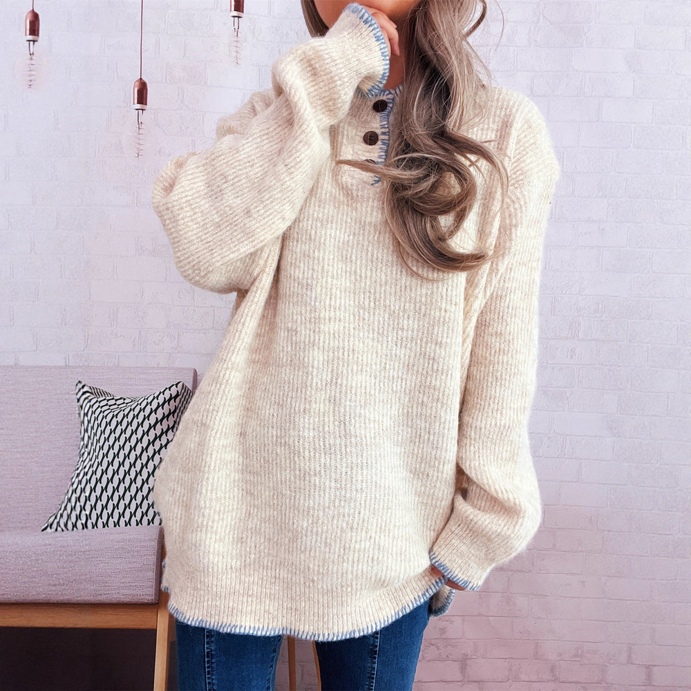Damen Oversize Strickpullover mit Knopfleiste Heidi-Mode