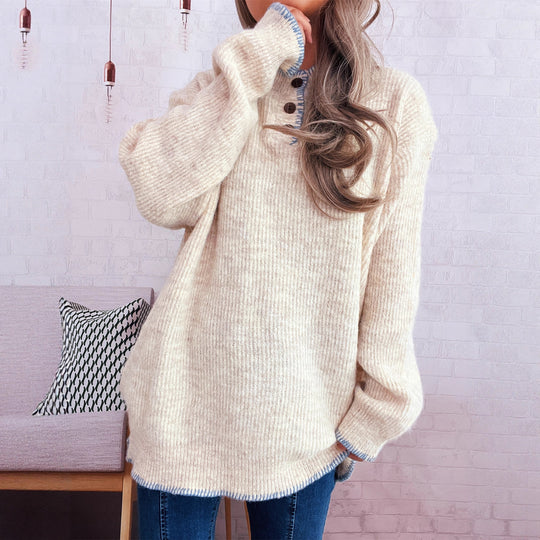 Damen Oversize Strickpullover mit Knopfleiste Heidi-Mode