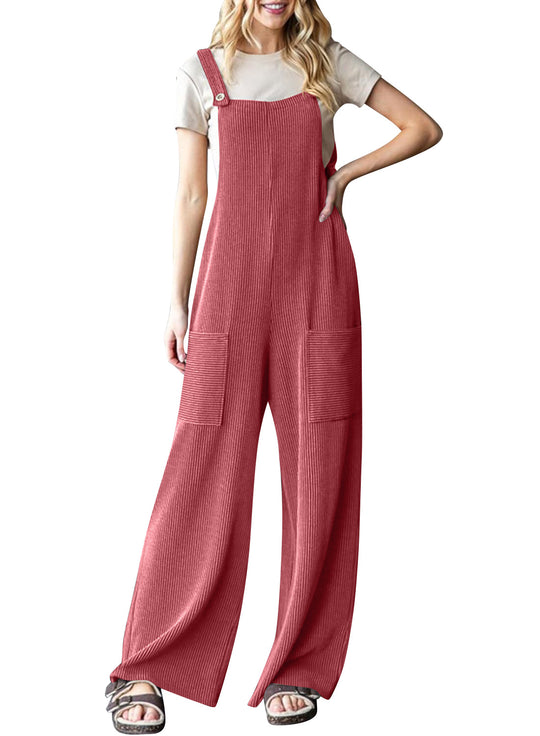 Damen lässiger Cord-Overall mit praktischen Taschen und breiten Beinen Heidi-Mode