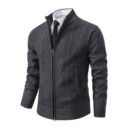 Herren Strickjacke mit strukturiertem Zipper und ausgefallenem Aran-Muster Heidi-Mode
