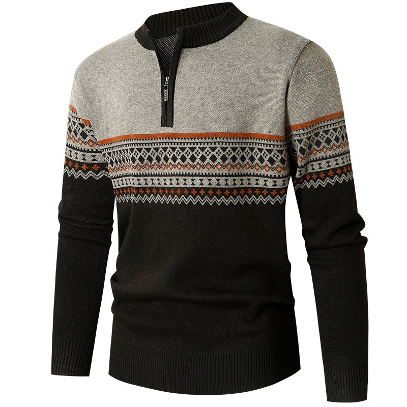 Herren Pullover mit modernem Reißverschluss und geometrischem Muster Heidi-Mode
