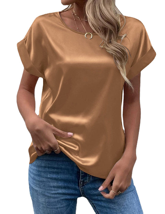 Damen Elegantes Kurzarmshirt aus hochwertigem Satinmaterial Heidi-Mode