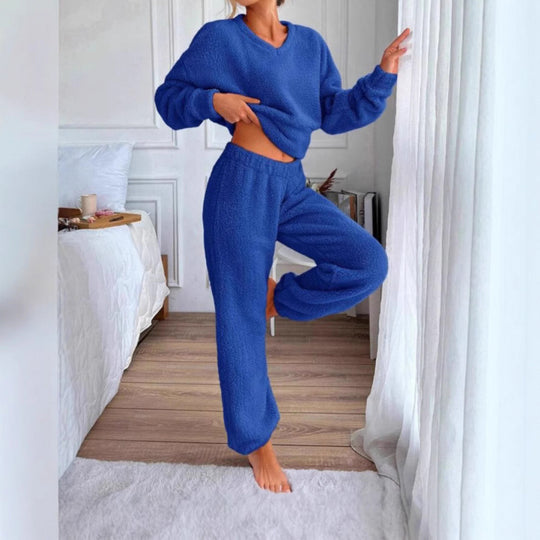 Damen Kuscheliges Fleece-Lounge-Set mit elastischem Bund Heidi-Mode