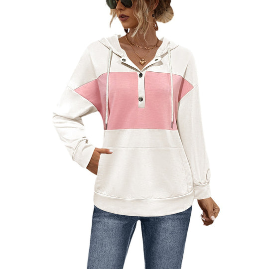 Damen Hoodie mit modischem Farbblock-Design und praktischen Knopfdetails Heidi-Mode
