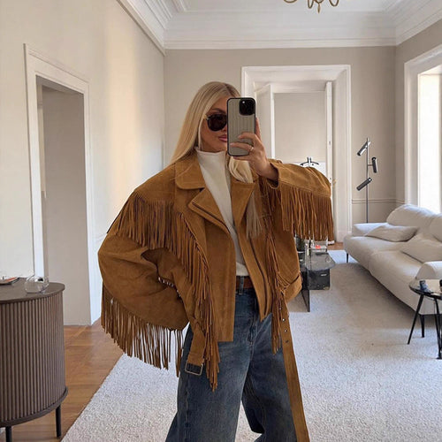 Damen Wildleder-Fransenjacke Heidi-Mode