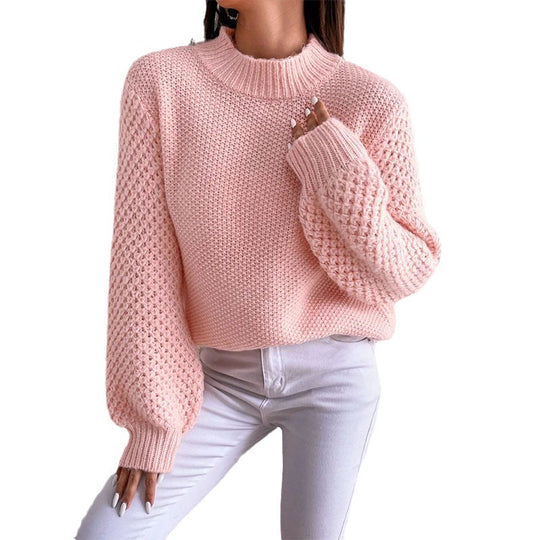 Damen kuscheliger Oversized Pullover mit strukturiertem Muster und Rollkragen Heidi-Mode