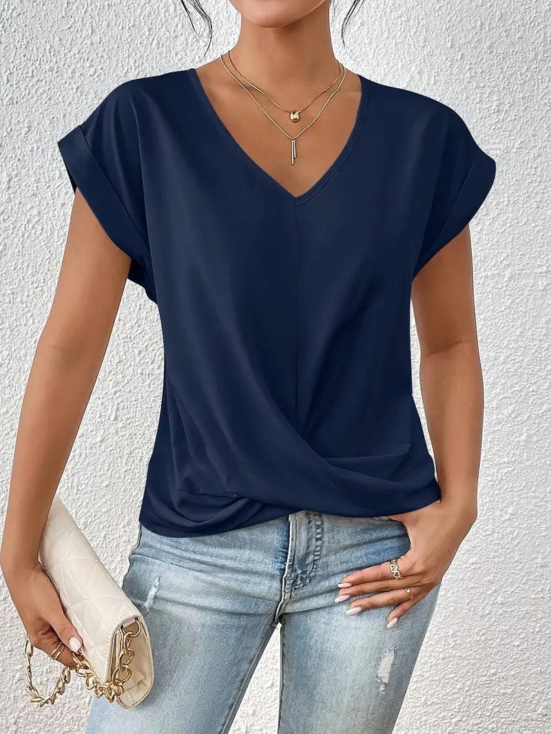 Heidi Mode | Einfarbiges T-Shirt mit V-Ausschnitt