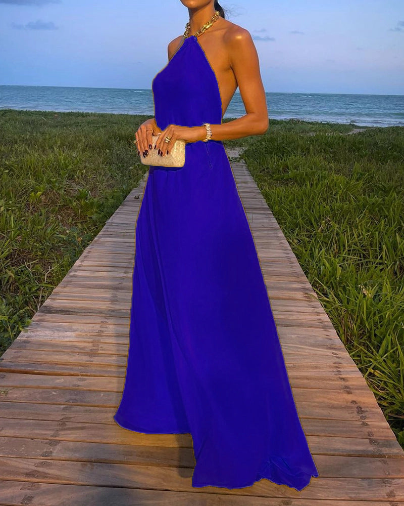 Damen Elegantes Maxikleid mit schmalem Halsband und fließendem Stoff Heidi-Mode