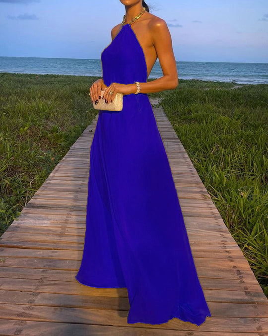 Damen Elegantes Maxikleid mit schmalem Halsband und fließendem Stoff Heidi-Mode