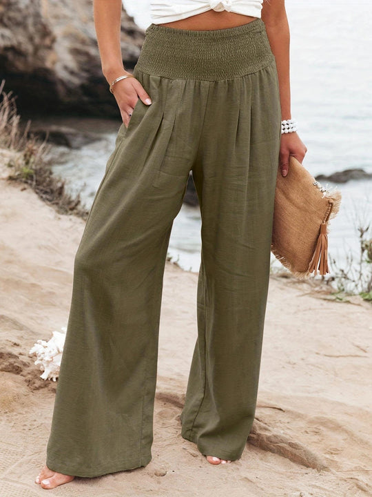 Damen weite Sommerhose mit hohem Bund und eleganten Falten Heidi-Mode