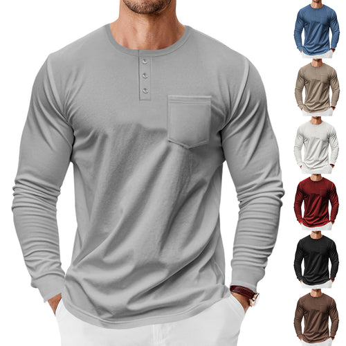 Herren Langarm-Henley-Shirt mit praktischer Brusttasche und modischen Knopfdetails Heidi-Mode