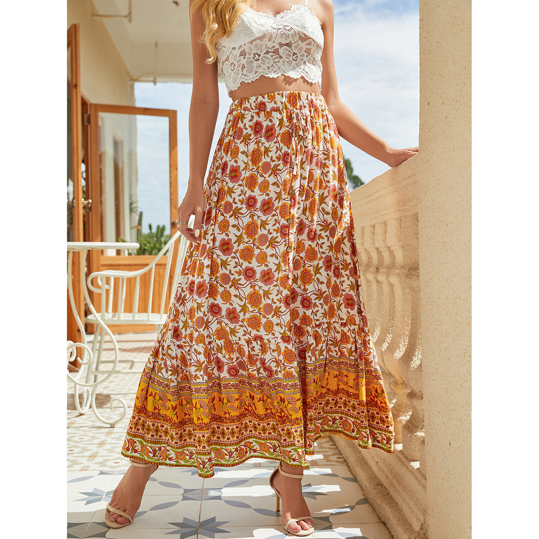 Damen Bohemian Blumenmuster Maxi Rock Heidi-Mode