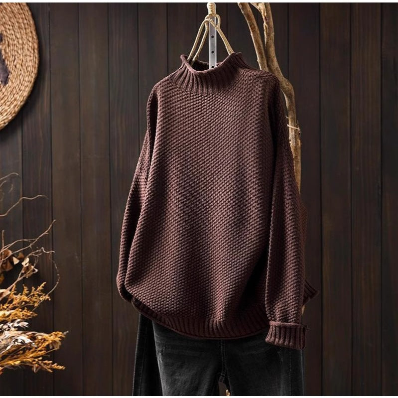 Damen Oversized Strickpullover mit hohem Kragen Heidi-Mode