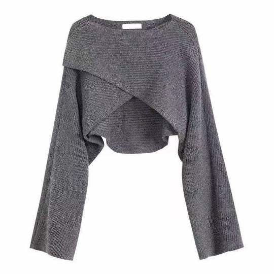 Damen lässiger Cropped-Pullover mit asymmetrischem Schnitt und strukturierter Oberfläche Heidi-Mode