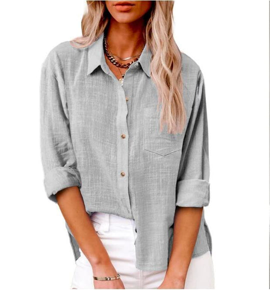 Damen lässige Leinenbluse mit kurzem Arm und Knopfdetails Heidi-Mode