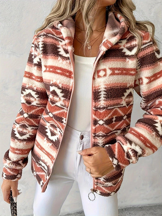Damen Fleecejacke mit geometrischem Muster und hochwertiger Verarbeitung Heidi-Mode
