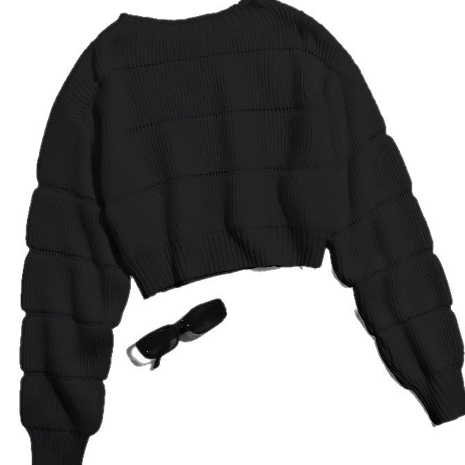 Damen Trendiger Strickpullover mit strukturierter Rippoptik und verkürztem Schnitt Heidi-Mode
