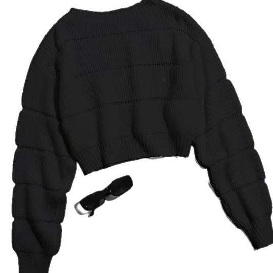 Damen Trendiger Strickpullover mit strukturierter Rippoptik und verkürztem Schnitt Heidi-Mode