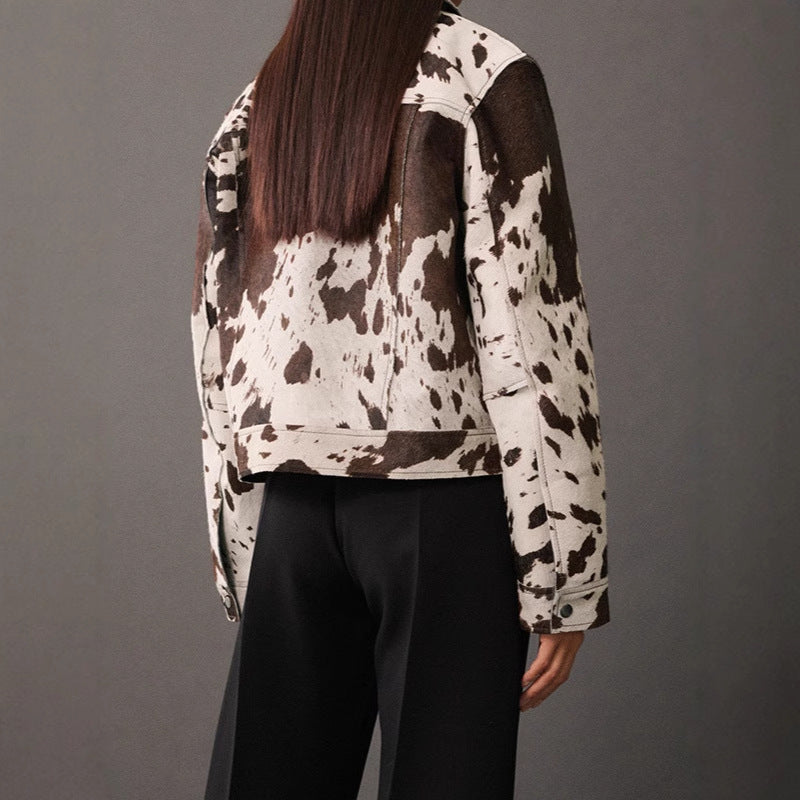 Damen modische Lammfelljacke mit auffälligem Tiermotiv Heidi-Mode