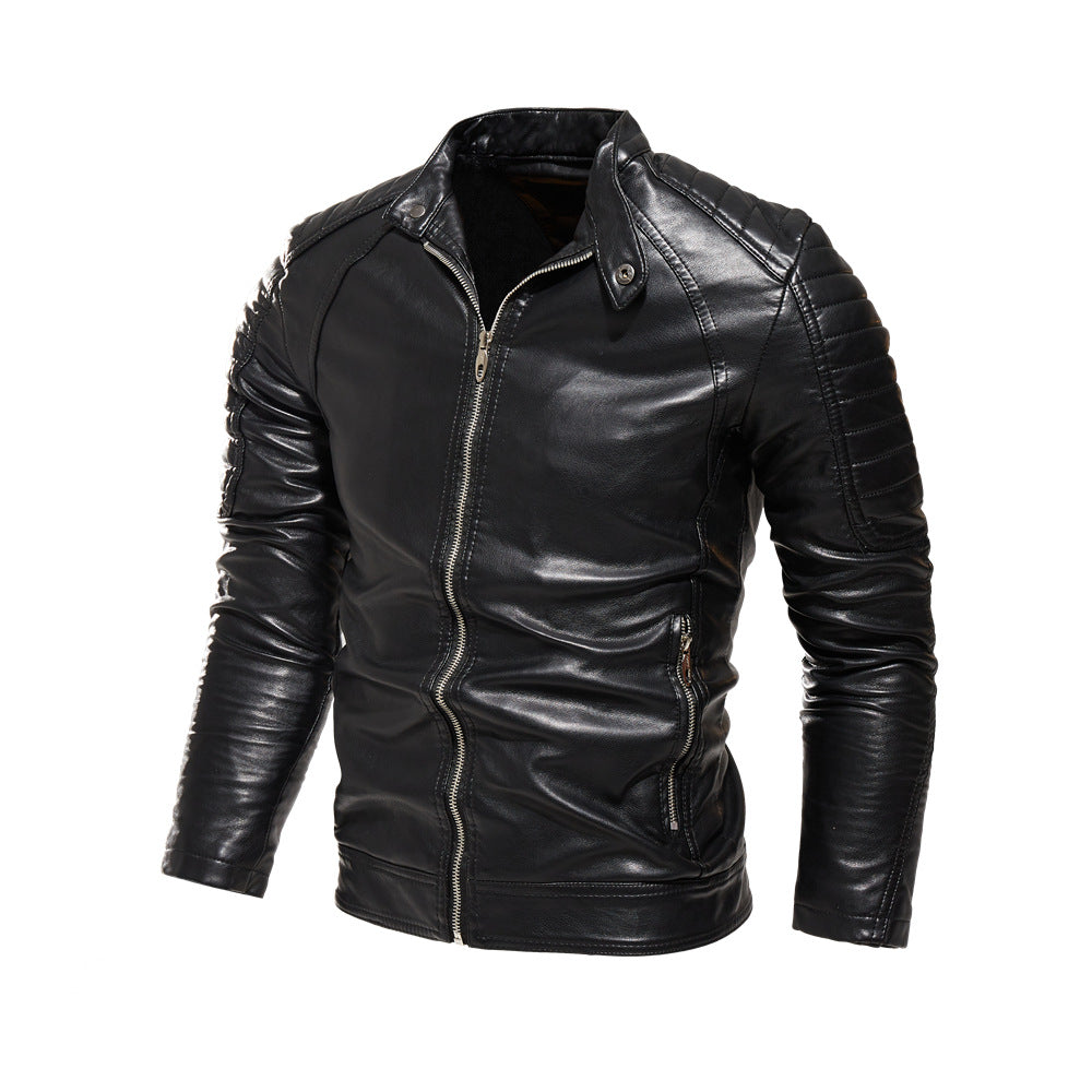 Herren Kunstlederjacke mit strukturierten Einsätzen Heidi-Mode
