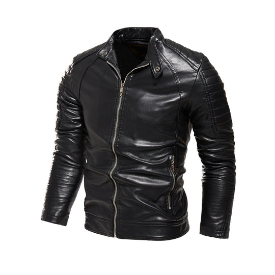 Herren Kunstlederjacke mit strukturierten Einsätzen Heidi-Mode