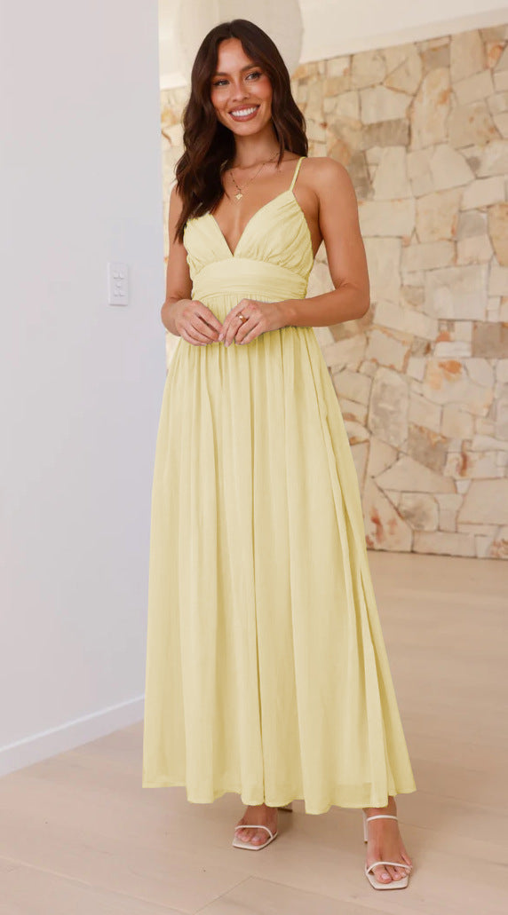 Damen Maxikleid mit schmalen Spaghetti-Trägern und elegantem Wickel-Design Heidi-Mode