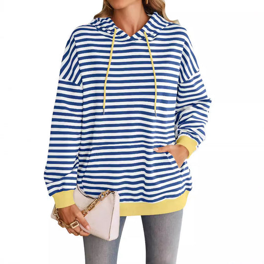 Damen gestreifter Kapuzenpullover mit stylischer Kängurutasche Heidi-Mode