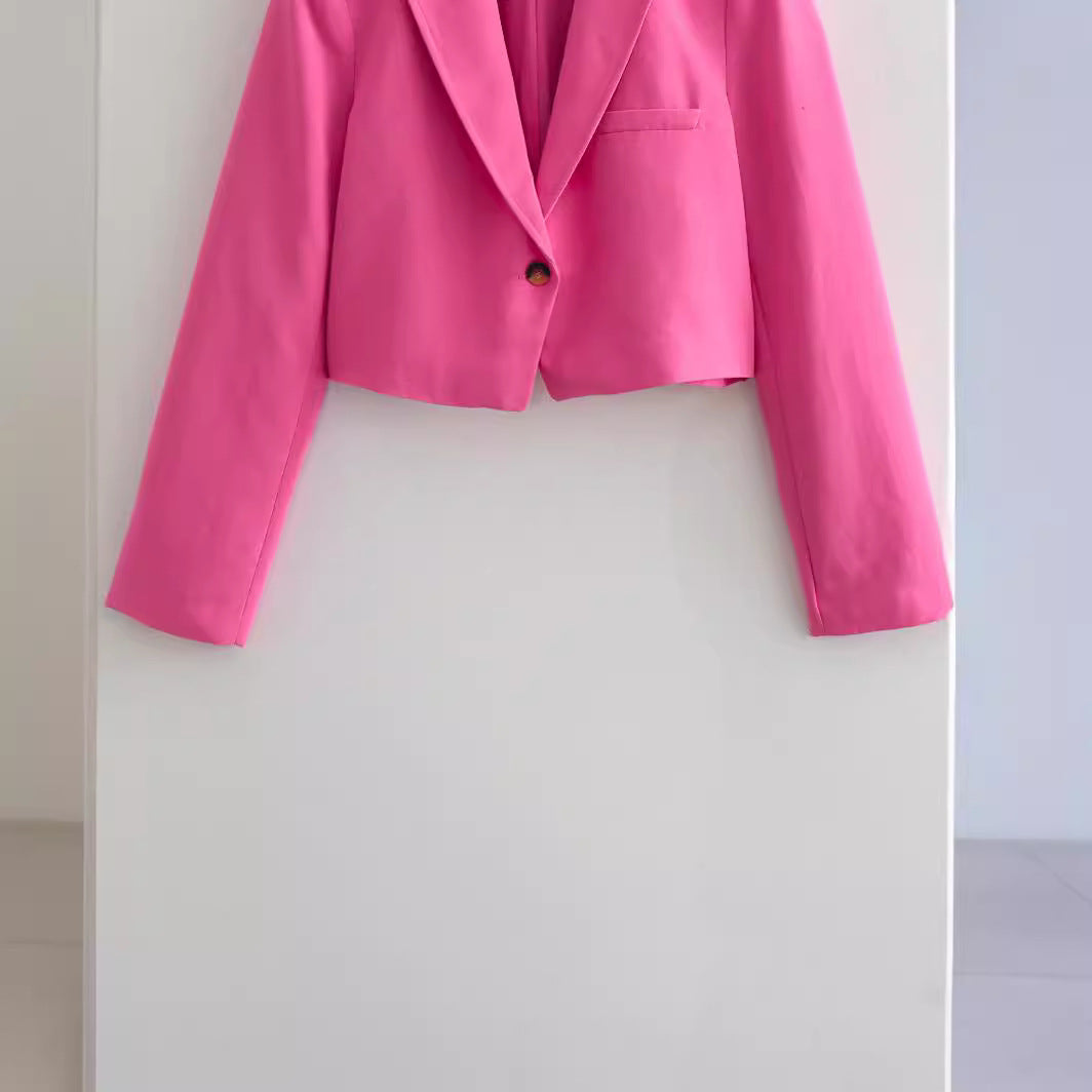 Damen cropped Blazerjacke mit elegantem Revers und praktischen Taschen Heidi-Mode